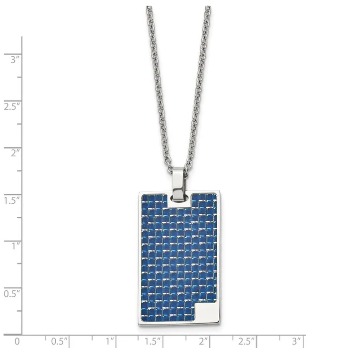 Chisel Stainless Steel Polished with Blue Carbon Fiber Inlay Rectangle Dog Tag on a 22 inch Cable Chain Necklace TreasureFineJewelers Necklaces