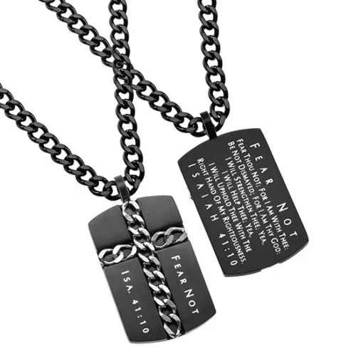 Christian Dog Tag Cross Necklace Isaiah 4110 FEAR NOT Steel Curb Chain North Arrow Shop Necklaces Christian Dog Tag Cross Necklace Isaiah 4110 FEAR NOT Steel Curb Chain North Arrow Shop Necklaces