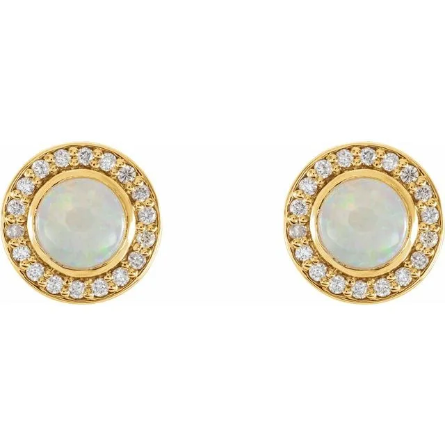 Earrings 14K Yellow 6 mm Opal 15 CTW Diamond HaloStyle Earrings TreasureFineJewelers