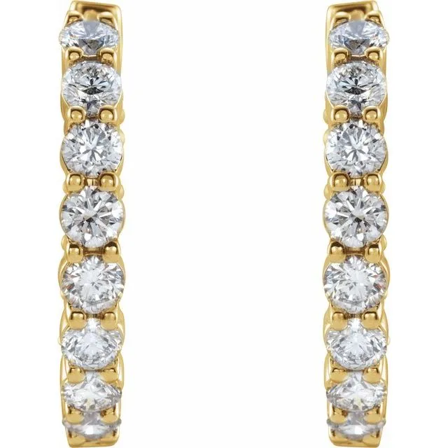 Earrings 14K Yellow Gold 2 CTW LabGrown Diamond InsideOutside Hinged 20 mm Hoop Earrings TreasureFineJewelers