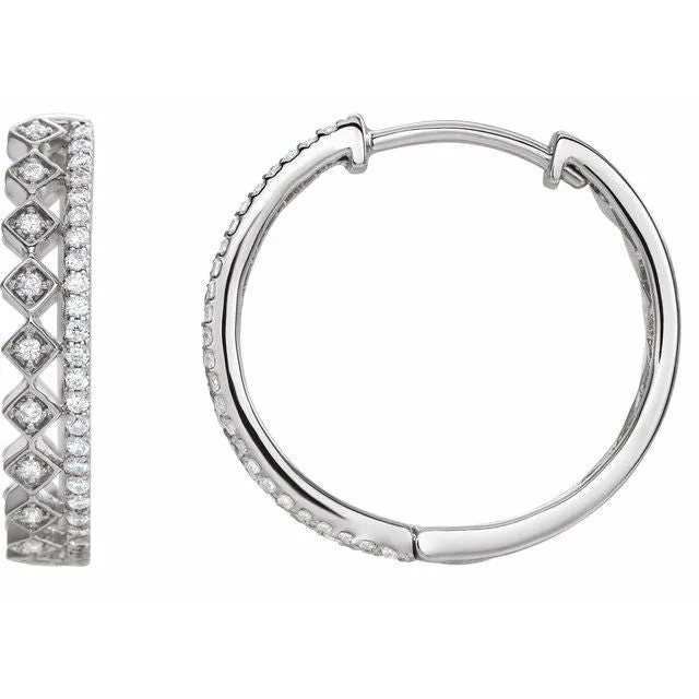 Earrings TreasureFineJewelers 14K White 14 CTW Diamond Geometric Hoop Earrings Earrings TreasureFineJewelers 14K White 14 CTW Diamond Geometric Hoop Earrings