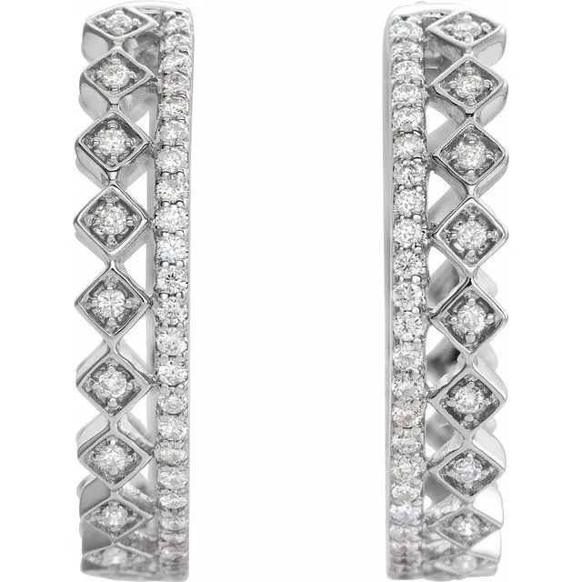 Earrings TreasureFineJewelers 14K White 14 CTW Diamond Geometric Hoop Earrings