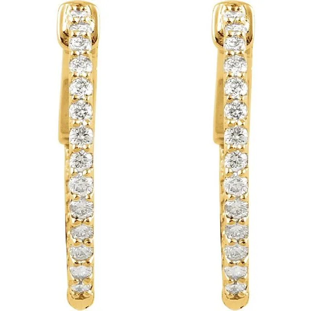 Earrings TreasureFineJewelers 14K Yellow Gold 265 mm 1 CTW Natural Diamond InsideOutside Hinged Hoop Earrings