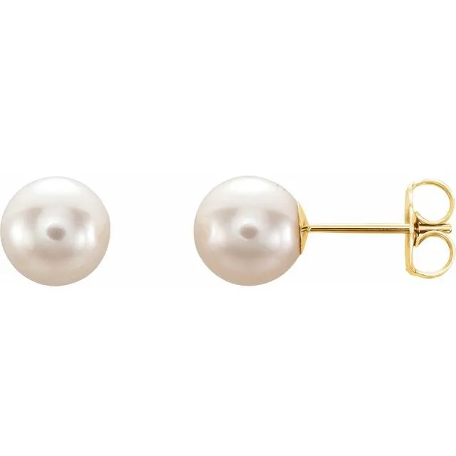 Earrings TreasureFineJewelers 14K Yellow Gold 775 mm Freshwater Cultured Pearl Earrings Earrings TreasureFineJewelers 14K Yellow Gold 775 mm Freshwater Cultured Pearl Earrings