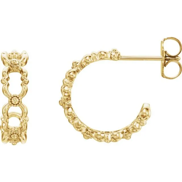 Earrings TreasureFineJewelers 14K Yellow Gold Quatrefoil Hoop Earrings