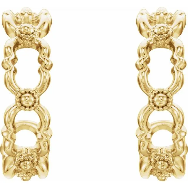 Earrings TreasureFineJewelers 14K Yellow Gold Quatrefoil Hoop Earrings