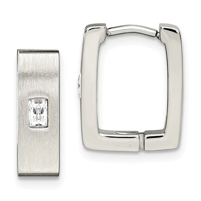 Earrings TreasureFineJewelers Stainless Steel Brushed Polished wCZ 5mm Square Hinged Earrings Earrings TreasureFineJewelers Stainless Steel Brushed Polished wCZ 5mm Square Hinged Earrings