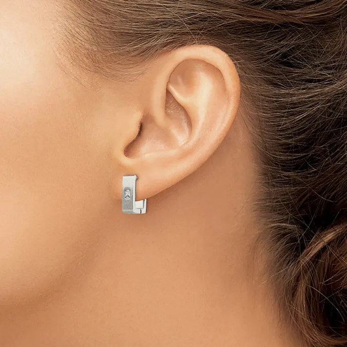 Earrings TreasureFineJewelers Stainless Steel Brushed Polished wCZ 5mm Square Hinged Earrings