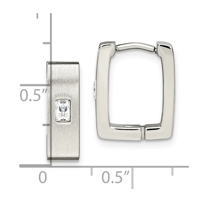 Earrings TreasureFineJewelers Stainless Steel Brushed Polished wCZ 5mm Square Hinged Earrings