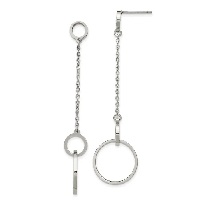 Earrings TreasureFineJewelers Stainless Steel Polished Circle Post Dangle Earrings Earrings TreasureFineJewelers Stainless Steel Polished Circle Post Dangle Earrings