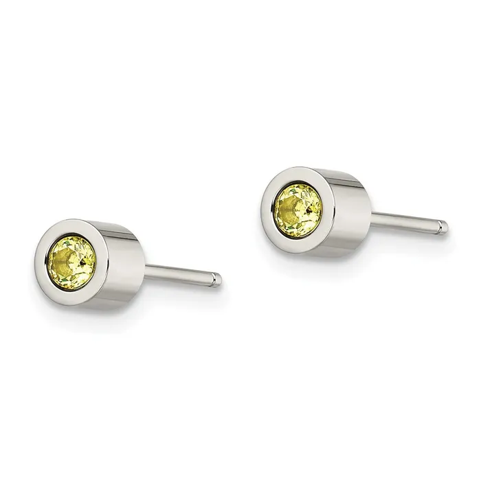 Earrings TreasureFineJewelers Stainless Steel Polished Green CZ August Birthstone Post Earrings