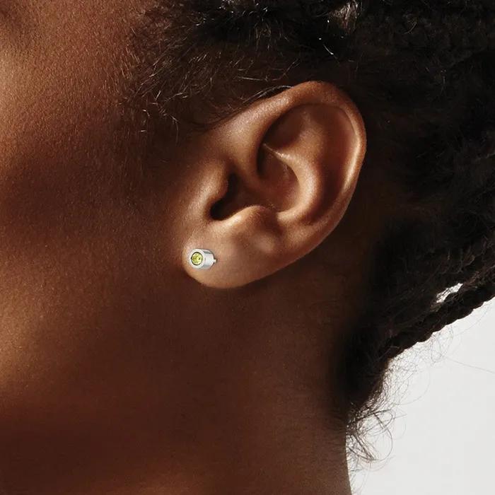 Earrings TreasureFineJewelers Stainless Steel Polished Green CZ August Birthstone Post Earrings