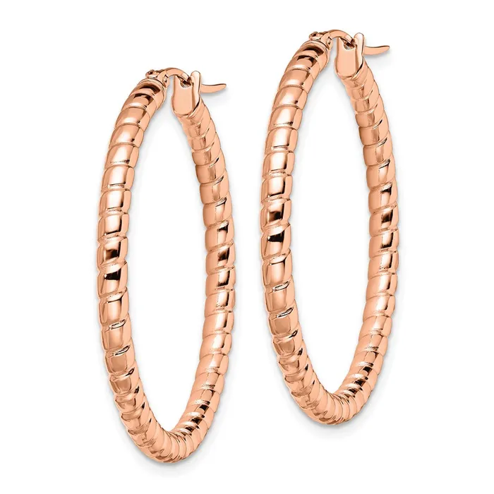 Earrings TreasureFineJewelers Stainless Steel Polished Textured Rose IPplated Hollow Hoop Earrings