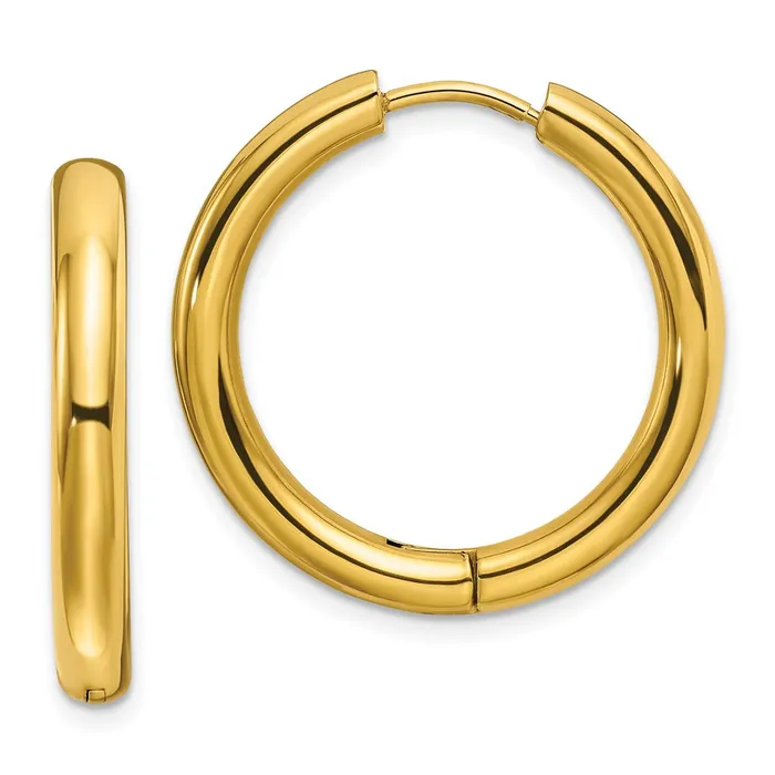 Earrings TreasureFineJewelers Stainless Steel Polished Yellow IPplated 35mm Hinged Hoop Earrings
