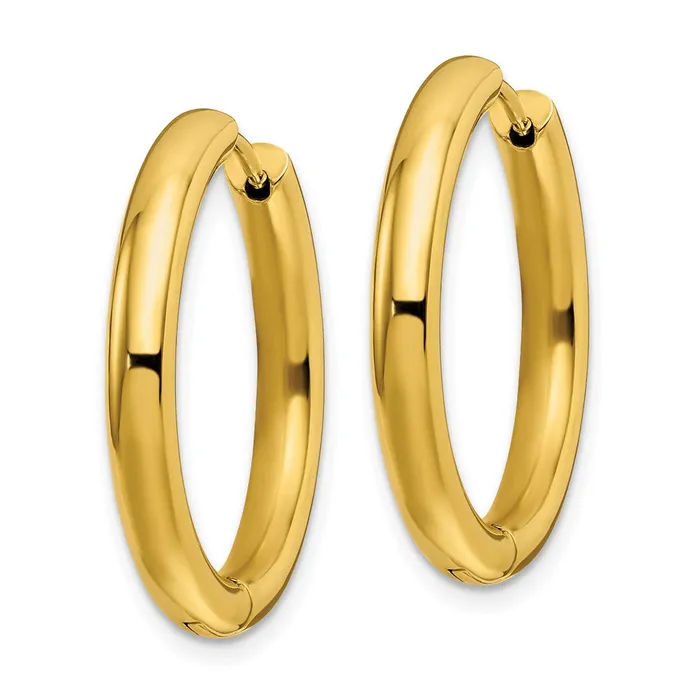 Earrings TreasureFineJewelers Stainless Steel Polished Yellow IPplated 35mm Hinged Hoop Earrings