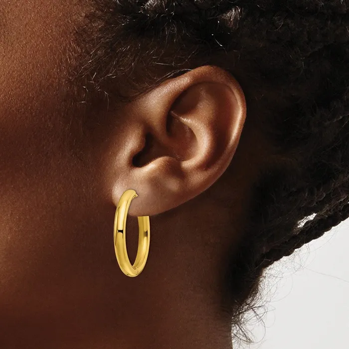 Earrings TreasureFineJewelers Stainless Steel Polished Yellow IPplated 35mm Hinged Hoop Earrings