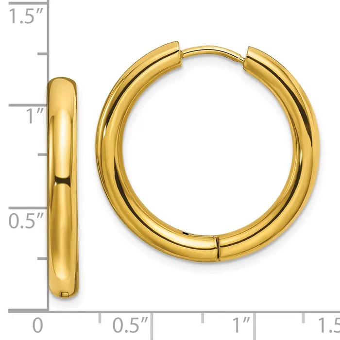 Earrings TreasureFineJewelers Stainless Steel Polished Yellow IPplated 35mm Hinged Hoop Earrings