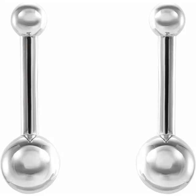 Earrings TreasureFineJewelers Sterling Silver Bar Ball Earrings