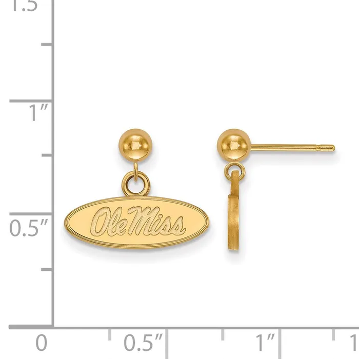 Earrings TreasureFineJewelers Sterling Silver Goldplated University of Mississippi Ole Miss Oval Dangle Ball Post Earrings