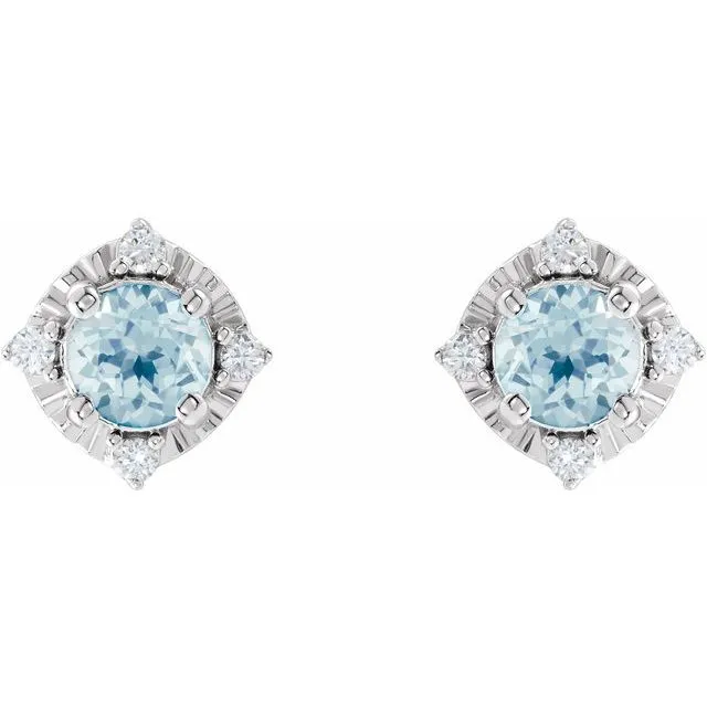 Earrings TreasureFineJewelers Sterling Silver Natural Sky Blue Topaz 08 CTW Natural Diamond HaloStyle Earrings