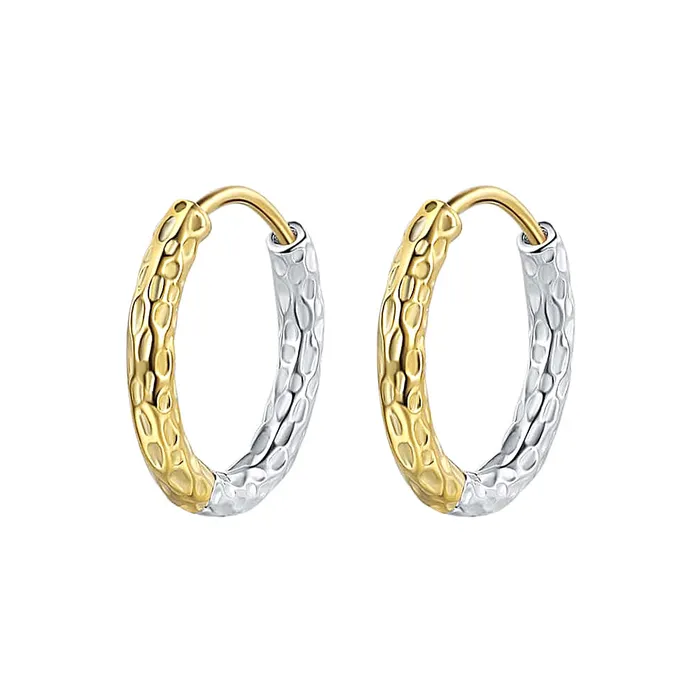 Earrings Trendolla Jewelry 925 Silver Gold and Silver Contrast Simple Round Huggie Earring Earrings Trendolla Jewelry 925 Silver Gold and Silver Contrast Simple Round Huggie Earring