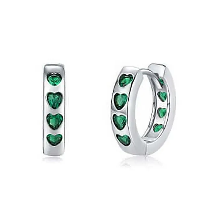 Earrings Trendolla Jewelry 925 Silver Green CZ Diamond Heart Huggie Earrings