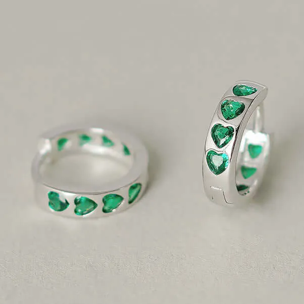 Earrings Trendolla Jewelry 925 Silver Green CZ Diamond Heart Huggie Earrings