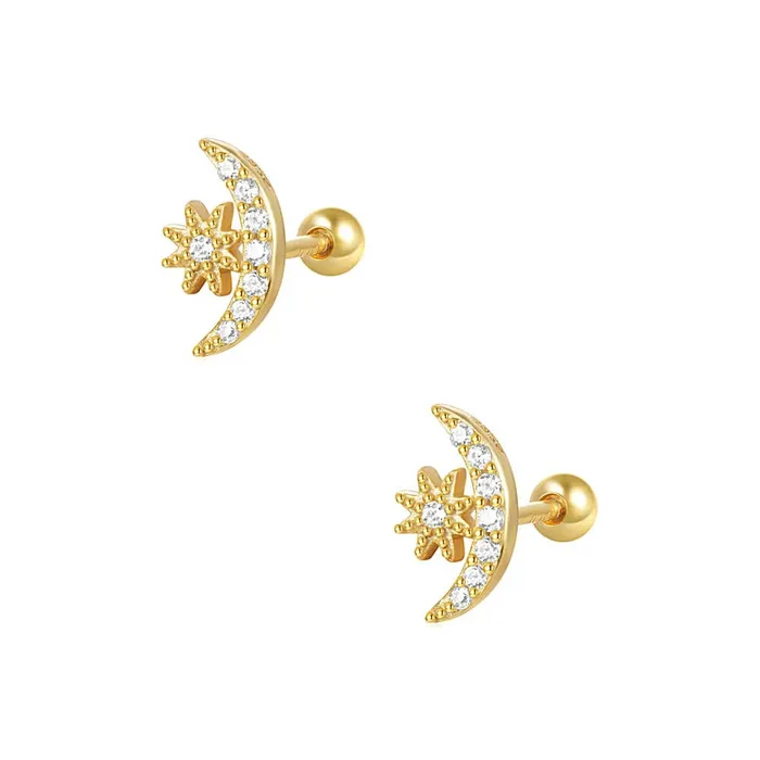 Earrings Trendolla Jewelry 925 Silver Star And Moon White CZ Diamond Ball Back Earrings Earrings Trendolla Jewelry 925 Silver Star And Moon White CZ Diamond Ball Back Earrings