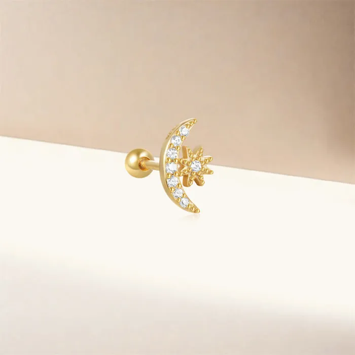 Earrings Trendolla Jewelry 925 Silver Star And Moon White CZ Diamond Ball Back Earrings