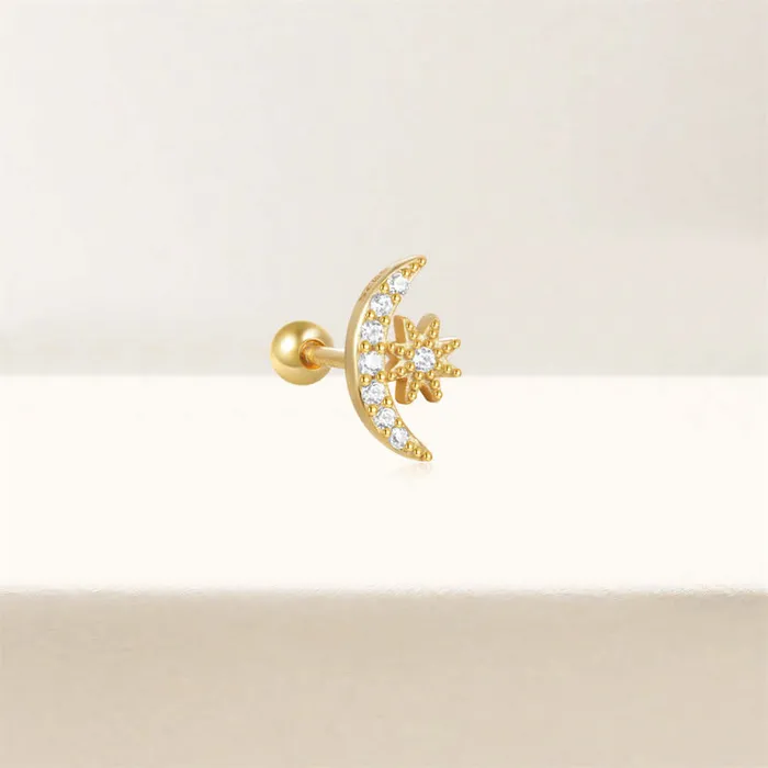 Earrings Trendolla Jewelry 925 Silver Star And Moon White CZ Diamond Ball Back Earrings