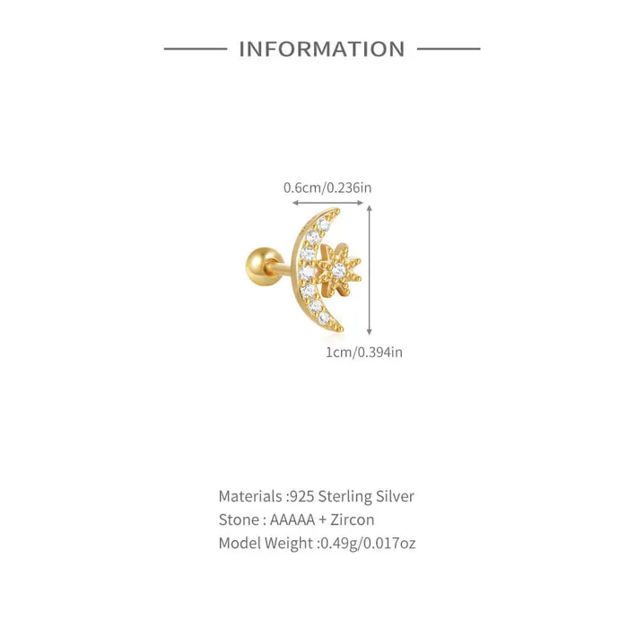 Earrings Trendolla Jewelry 925 Silver Star And Moon White CZ Diamond Ball Back Earrings