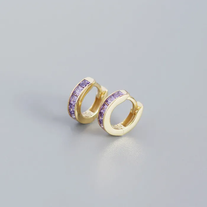 Earrings Trendolla Jewelry Sterling Silver Purple CZ Huggies Earrings