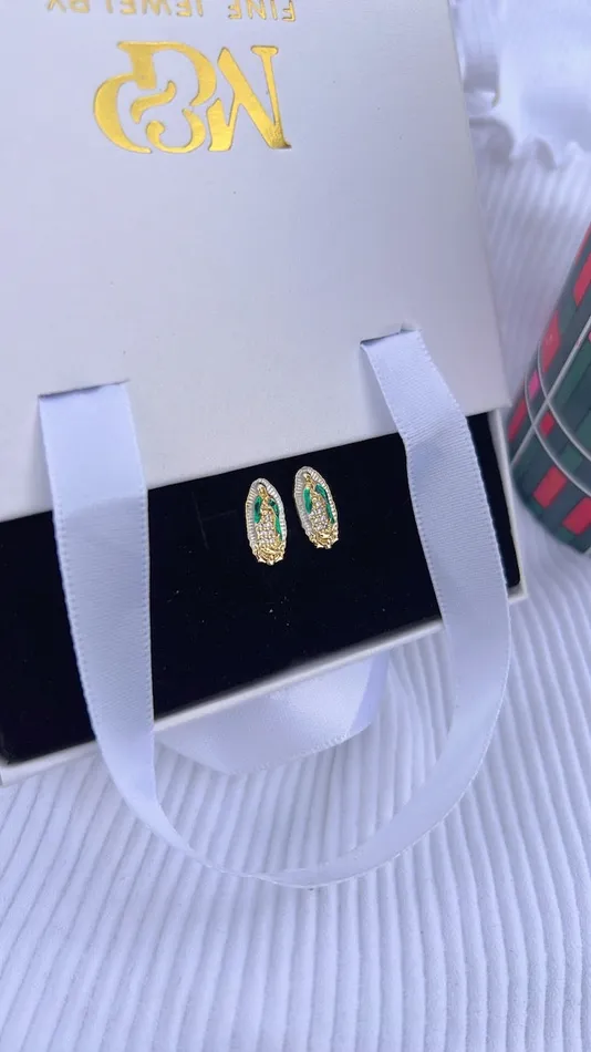 Green Virgin Mary Stud Earrings MP Jewelry Earrings