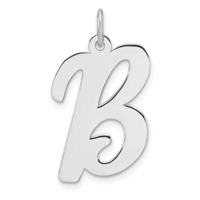 Large Sterling Silver Rhodiumplated Script Letter B Initial Charm TreasureFineJewelers Necklaces Large Sterling Silver Rhodiumplated Script Letter B Initial Charm TreasureFineJewelers Necklaces