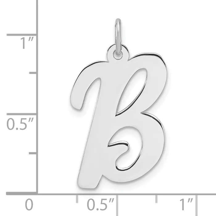 Large Sterling Silver Rhodiumplated Script Letter B Initial Charm TreasureFineJewelers Necklaces