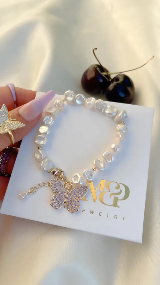 MP Jewelry Lavender Butterfly Pearl Bracelet Bracelets