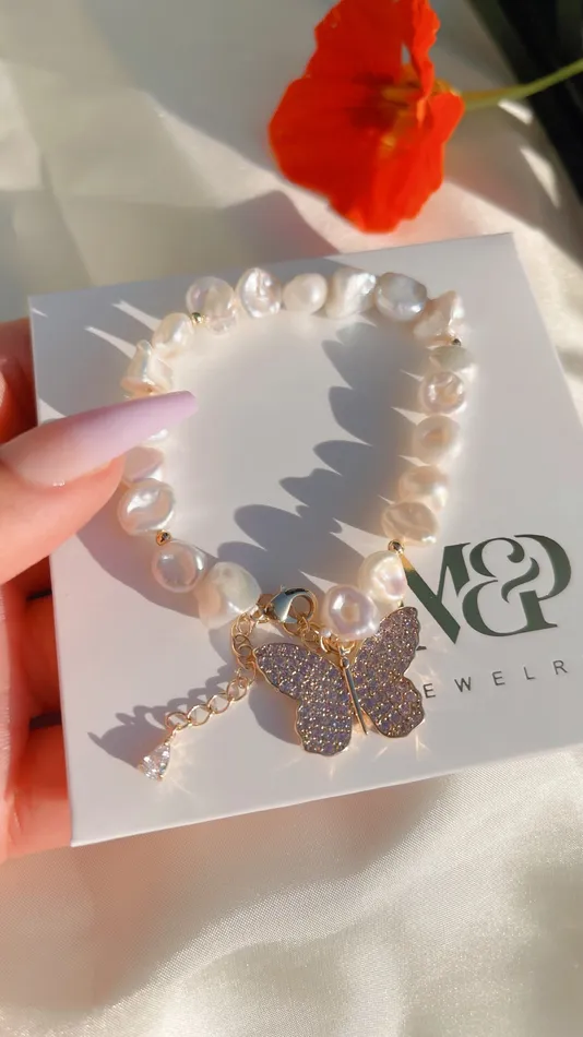 MP Jewelry Lavender Butterfly Pearl Bracelet Bracelets