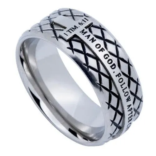 MAN OF GOD 1 Timothy 611 Steel Diamond Back Cross Ring North Arrow Shop Rings MAN OF GOD 1 Timothy 611 Steel Diamond Back Cross Ring North Arrow Shop Rings