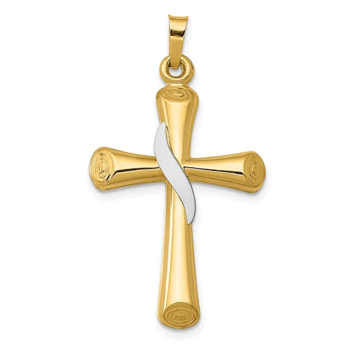 Necklaces 14K TwoTone Hollow Cross wDrape Pendant TreasureFineJewelers