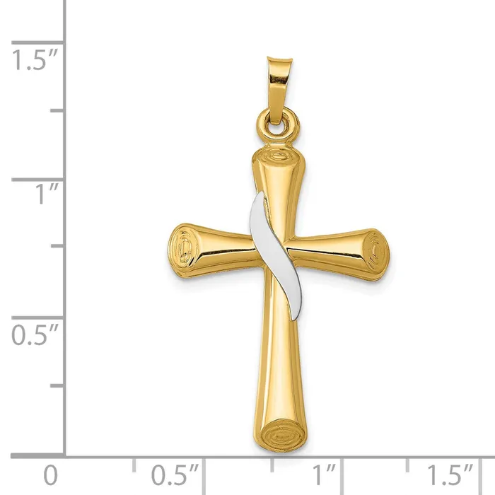 Necklaces 14K TwoTone Hollow Cross wDrape Pendant TreasureFineJewelers