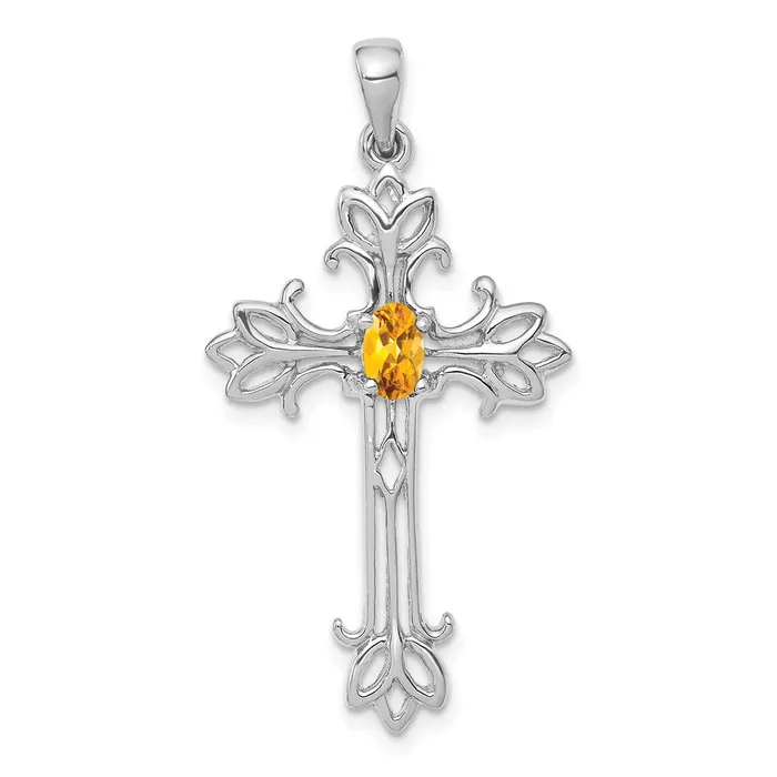 Necklaces 14k White Gold 5x3mm Oval Citrine cross pendant TreasureFineJewelers
