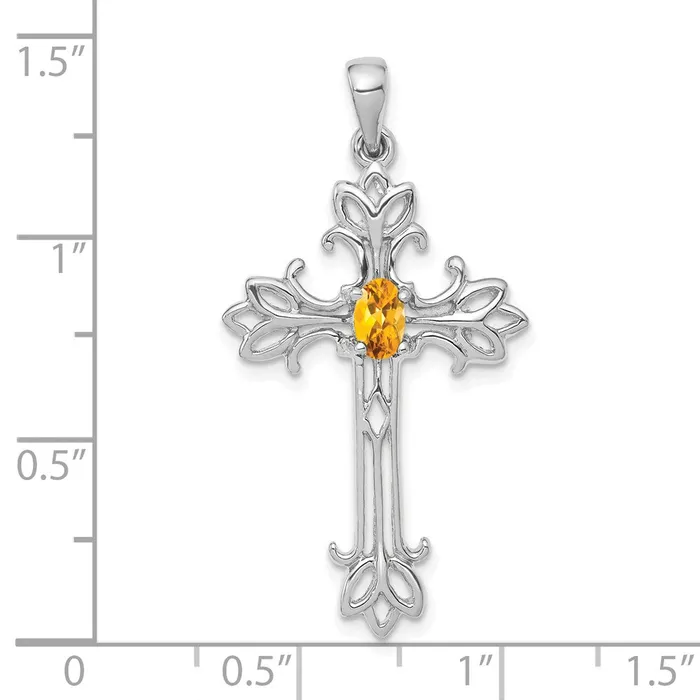 Necklaces 14k White Gold 5x3mm Oval Citrine cross pendant TreasureFineJewelers