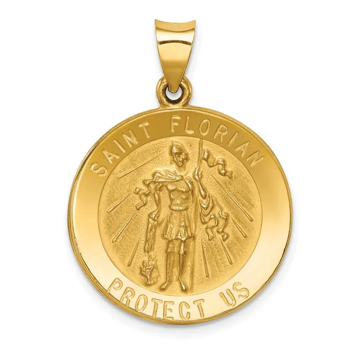 Necklaces 14k Yellow Gold Polished and Satin St Florian Medal Hollow Pendant TreasureFineJewelers Necklaces 14k Yellow Gold Polished and Satin St Florian Medal Hollow Pendant TreasureFineJewelers