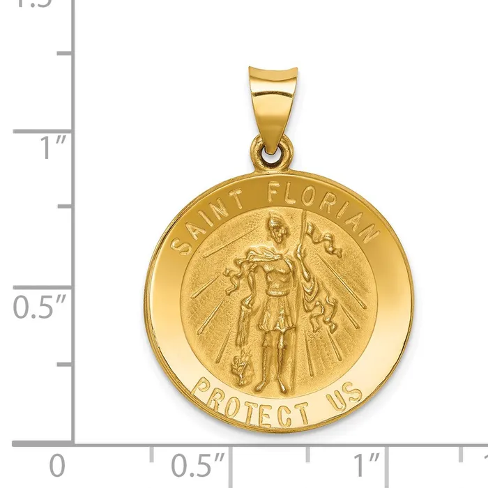 Necklaces 14k Yellow Gold Polished and Satin St Florian Medal Hollow Pendant TreasureFineJewelers