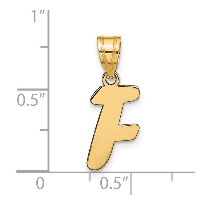 Necklaces 14k Yellow Gold Polished Script Letter F Initial Pendant TreasureFineJewelers