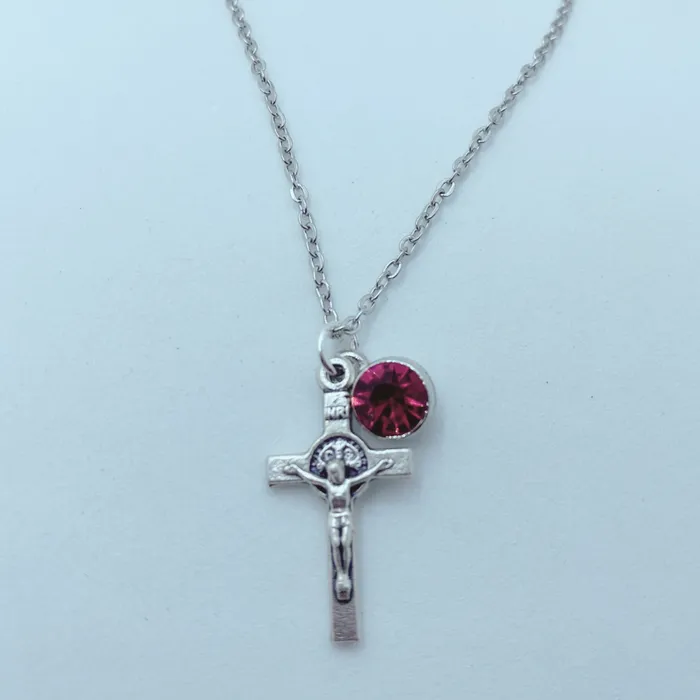 Necklaces Catholic Gifts Canada St Benedict Crucifix Birthstone Necklace
