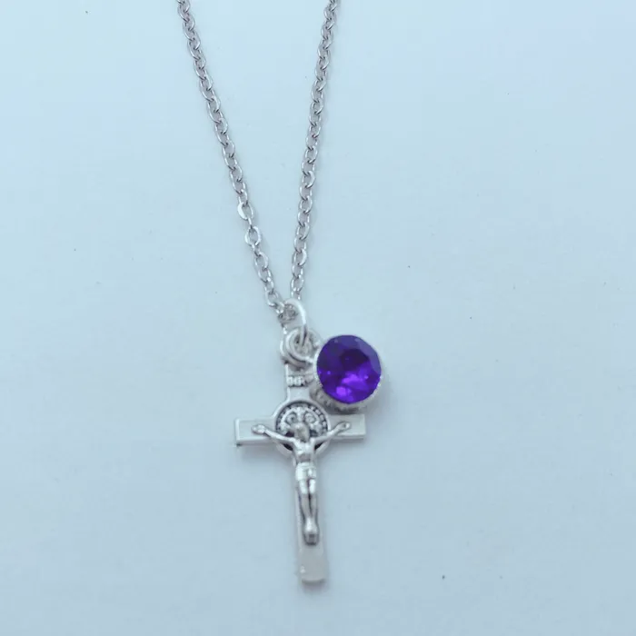 Necklaces Catholic Gifts Canada St Benedict Crucifix Birthstone Necklace
