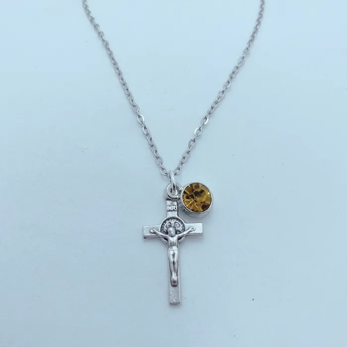 Necklaces Catholic Gifts Canada St Benedict Crucifix Birthstone Necklace