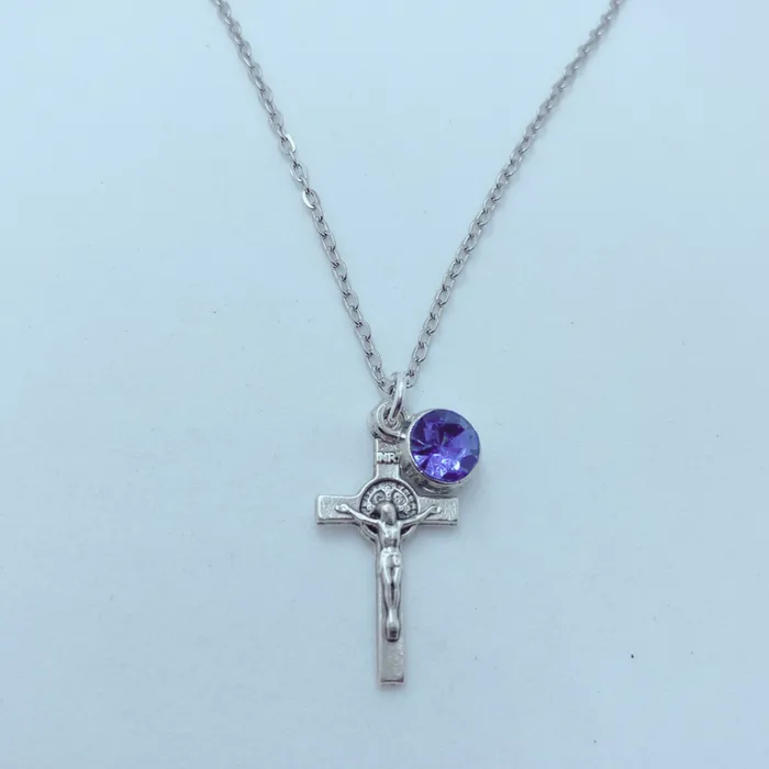 Necklaces Catholic Gifts Canada St Benedict Crucifix Birthstone Necklace