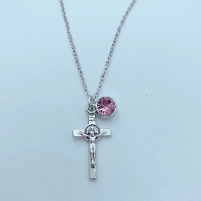 Necklaces Catholic Gifts Canada St Benedict Crucifix Birthstone Necklace